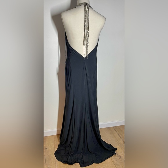 Mac Duggal 25572 | Black Beaded Rhinestone Halter Jersey Gown | Women’s 12 - Picture 8 of 11
